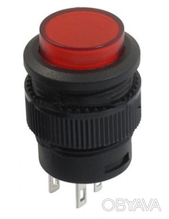 Красная круглая кнопка-выключатель двухпозиционная с фиксацией с led подсветкой . . фото 1