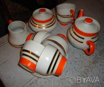 Замечательный чайный сервиз на 6 персон из фарфора, изготовленный в конце 60-нач. . фото 1