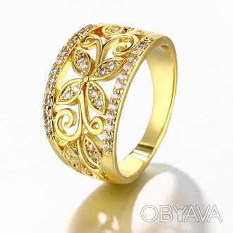 Кольцо женское изготовлено из бижутерного сплава с мелкими кристаллами сваровски. . фото 1