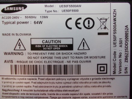 Плата снята с работоспособного телевизора Samsung UE50F5500AW с механическим пов. . фото 9