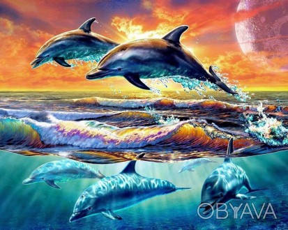Алмазная вышивка размер изображения 50х40 - набор "Игры дельфинов" 
Общие характ. . фото 1