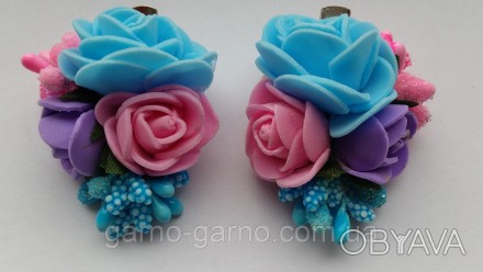 Заколка для волос с голубыми розами - для девочки, девушки, романтичной женщины . . фото 1