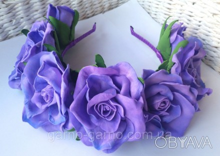 Фиолетовые розы, сиреневые розы - Универсальный аксессуар для волос обруч ободок. . фото 1