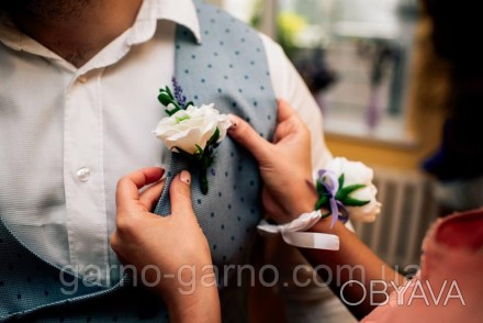 Комплект венок из цветов Эустома лаванда фрезии в прическу невесты, браслет на р. . фото 1