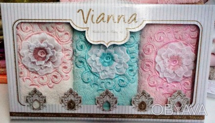 Комплект махрових рушників торгової марки Vianna 3D у подарунковій коробці. М'як. . фото 1