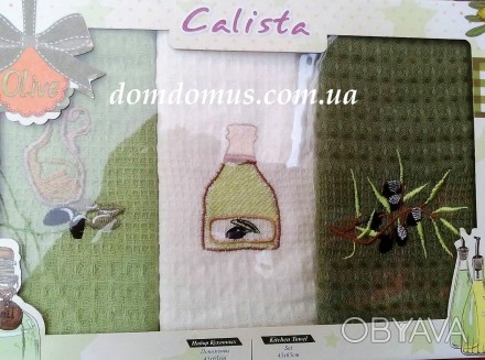 Набор кухонных вафельных полотенец торговой марки Calista в подарочной коробке. . . фото 1