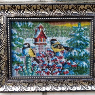 Картина вишита бісером ''Синички''. Зимовий пейзаж.. Киев. фото 1 Картина вишита бісером ''Синички''. Зимовий пейзаж.. Киев. фото 1