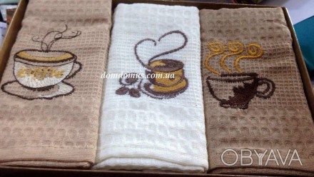 Комплект кухонних вафельних рушників в подарунковій коробці турецькій торгової м. . фото 1
