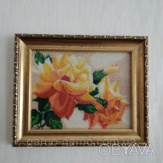 Интерьерная картина бисером "Роза флорибунда". Вышита чешским бисером номер 10 в. . фото 1