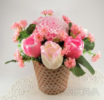 Розовые тюльпаны и хризантема - букет из мыла ручной работы . Цветы Букет - крас. . фото 1
