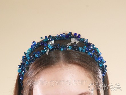 Украшение для волос ручной работы- Синий двойной Обруч с хрустальными бусинами В. . фото 1