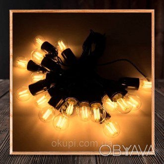 Черная Ретро Гирлянда Эдисона - 100 филаментных лампочек по 4Вт - длина гирлянды. . фото 1