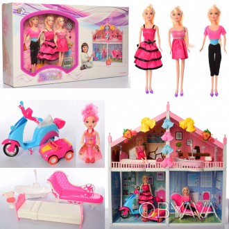 Домик для кукол Барби 66924 + 3 куклы Барби,1 пупс,мебель и мотоцикл
Домик для к. . фото 1