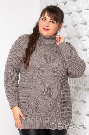 Женский свитер больших размеров, с красивыми элементами вязки. Лаконичная модель. . фото 1