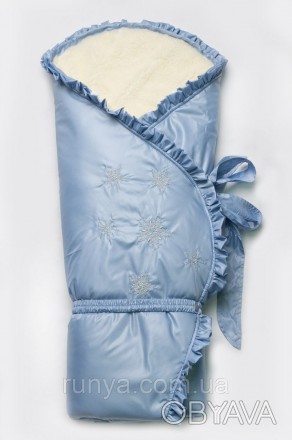 Конверт-одеяло зимний ‘Сказка’. Конверт-одеяло сине-голубого цвета на овчине. Де. . фото 1