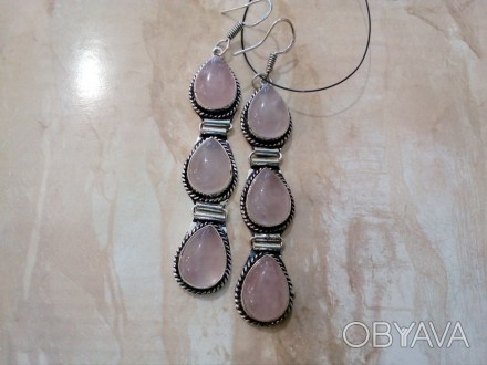 Предлагаем Вам купить красивые серьги с натуральным камнем розовый кварц в сереб. . фото 1