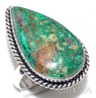 Предлагаем Вам купить великолепное кольцо с камнем малахит-хризоколла в серебре.. . фото 1