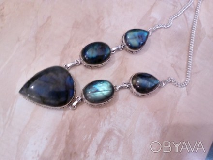 Предлагаем Вам купить оригинальное ожерелье с природным камнем лабрадор в серебр. . фото 1