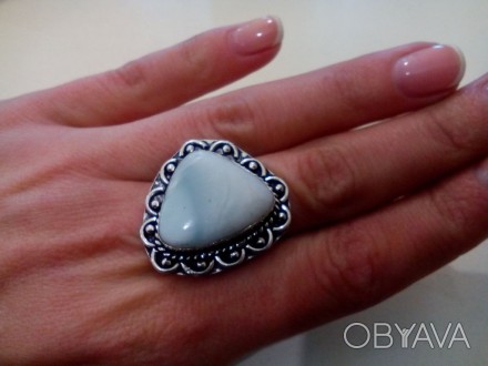 Элегантное кольцо с натуральным камнем ларимар (Доминикана) в стерлинг серебре. . . фото 1