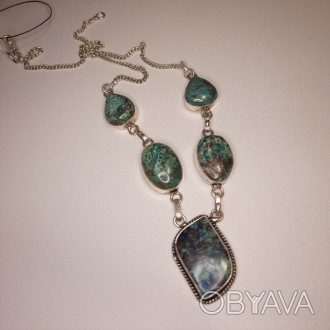 Предлагаем Вам купить ожерелье с камнем хризоколла в серебре.
Ручная работа инди. . фото 1