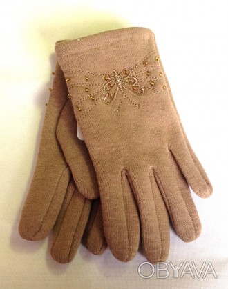 Красивые перчатки для девочки 5-7 лет. Верх трикотаж, подкладка флис, кофе с мол. . фото 1
