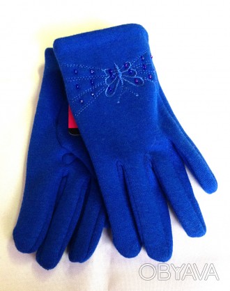 Красивые перчатки для девочки 5-7 лет. Верх трикотаж, подкладка флис, синего цве. . фото 1