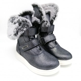 Зимние ботинки для девочки, темно-серебристого цвета с мехом. Выполнены из натур. . фото 5