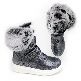 Зимние ботинки для девочки, темно-серебристого цвета с мехом. Выполнены из натур. . фото 3