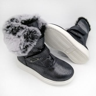 Зимние ботинки для девочки, темно-серебристого цвета с мехом. Выполнены из натур. . фото 6