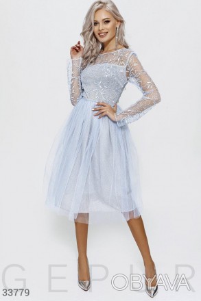 Доступные размеры: s, m Вечернее невесомое платье-мини голубого цвета: круглый в. . фото 1