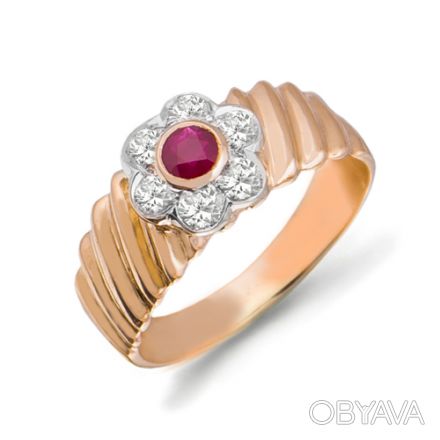 Золотое кольцо с рубином и бриллиантами 0,36 карат. 17,5 мм. НОВОЕ (Код: 16311)
. . фото 1