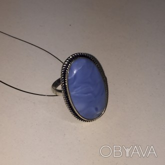 Очень красивое кольцо с натуральным редким голубым опалом Овайхи (Owyhee) - добы. . фото 1