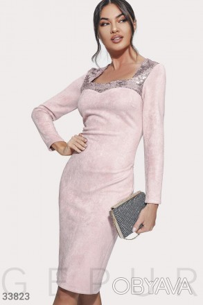 Доступные размеры: s, m, l Изящное замшевое платье-миди розового цвета с пайетка. . фото 1