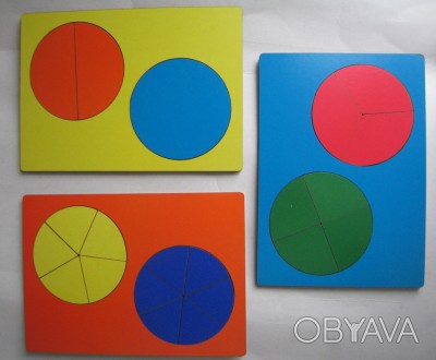 Три доски-матрицы в каждой вырезано по 2 круга разного цвета. Один круг целый, п. . фото 1