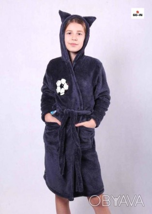Махровый халат для мальчика с ушками Зайка синий на запах 36-42р.
Махровый халат. . фото 1