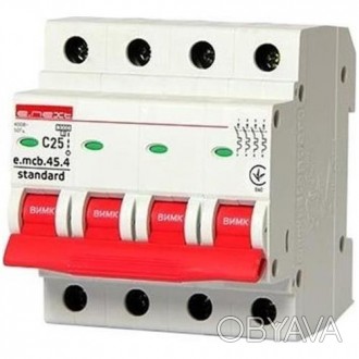 
Модульный автоматический выключатель e.mcb.stand.45.4.C25, 4р, 25А, C, 4,5 кА п. . фото 1