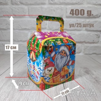 Новогодняя коробка для конфет 400 грамм "Санта и снегири" уп/25 штук. . фото 1