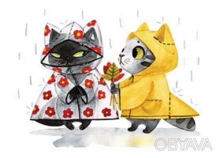 Милейшая открытка с двумя котейками :) Автор - Катя Бранчукова
	Плотная бумага 4. . фото 1