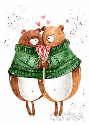 Валентинка с медведями - оригинальная открытка на День Святого Валентина.
Иллюст. . фото 1