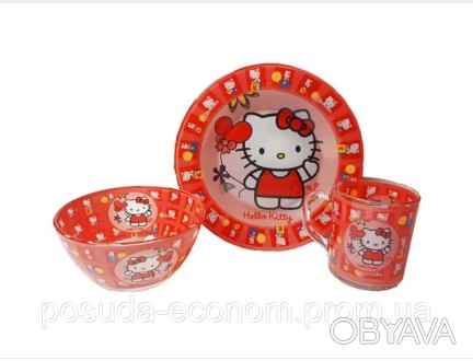 Набор детской стеклянной посуды из 3-х предметов "Hello Kitty".
Состав :
- чашка. . фото 1