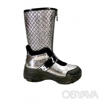  
Зимние высокие ботинки для девочки, темно-серебристого цвета. Выполнены из нат. . фото 1