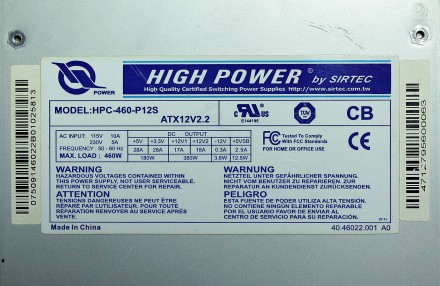 Блок Питания SIRTEC HIGH POWER 460W MODEL: HPC-460-P12S (ATX12V2.2) Под Ремонт
. . фото 6