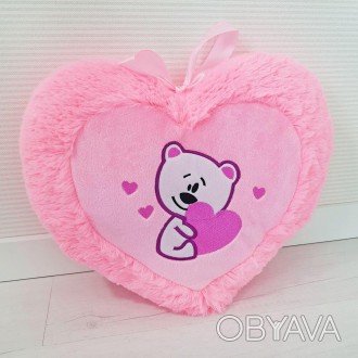 Мягкая розовая подушка Сердце с мишкой от украинского производителя Золушка Мягк. . фото 1