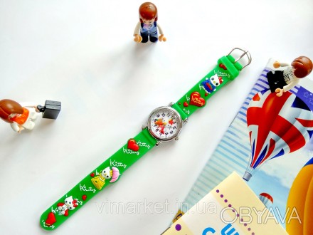 Детские наручные часы Hello Kitty (хэлоу кити) на силиконовом ремешке, корпус хр. . фото 1