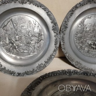 Коллекция оловянных тарелок Времена года на каждой тарелке изображены Зима Весна. . фото 1
