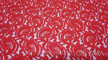 
 Ткань гипюр красный "Огурцы" - легкая, мягкая, нежная, приятная на ощупь, элас. . фото 1