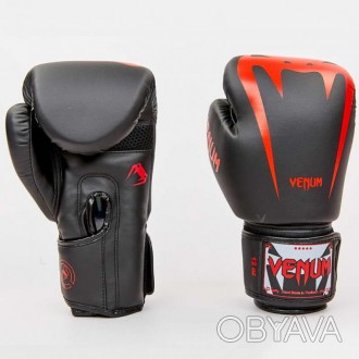 Перчатки боксерские PU на липучке Venum (р-р 8-12oz, чёрно-красные) полноразмерн. . фото 1