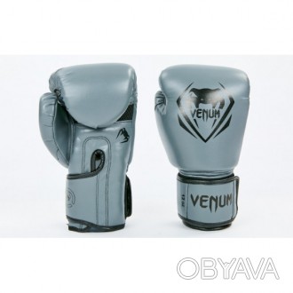 Перчатки боксерские Venum на липучке (р-р 8-12 oz, серые) изготовлены из качеств. . фото 1