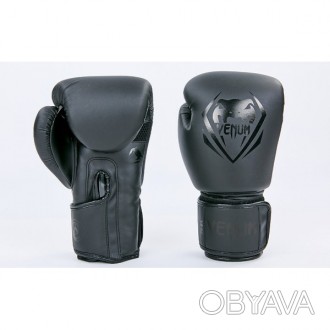 Перчатки боксерские Venum на липучке (р-р 8-12 oz, чёрные) изготовлены из качест. . фото 1