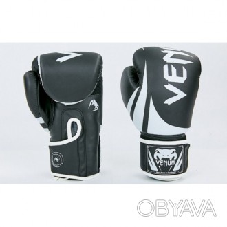 Перчатки боксерские Venum на липучке (р-р 8-12 oz, чёрно-белые) изготовлены из к. . фото 1